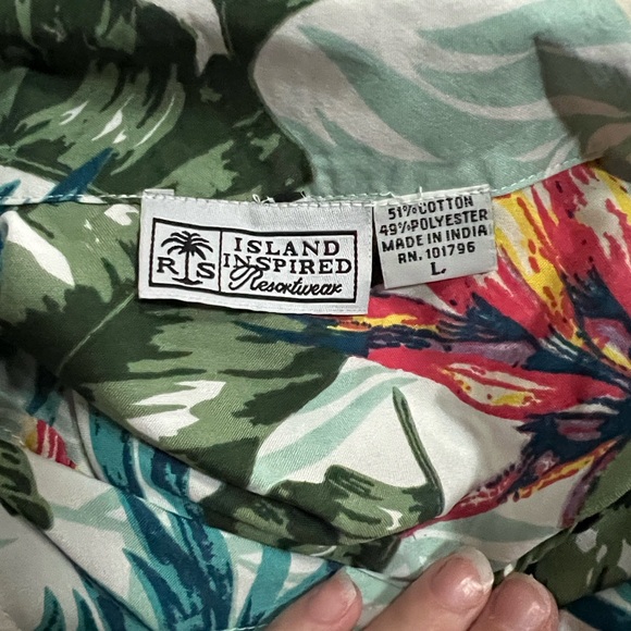 Raya Sun Tropical Leaf Print Men's Shirt - Picture 2 of 2